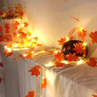 Artificial Fall Maple Leaf With LED String Lights